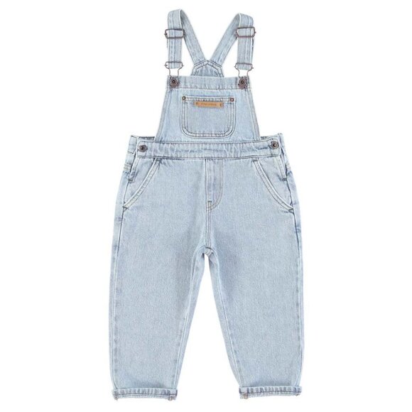 Unisex Dungarees w/ Green Logo - Washed Light Blue Denim - Picture 1 of 2